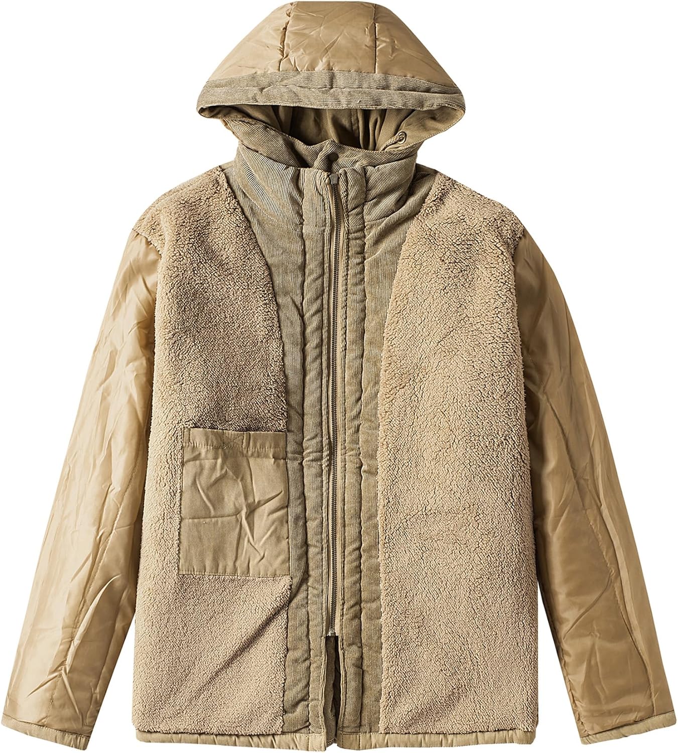 Men's Winter Hooded Jacket Windproof Sherpa Lined Fleece Windbreaker Coat Outerwear Warm Parka