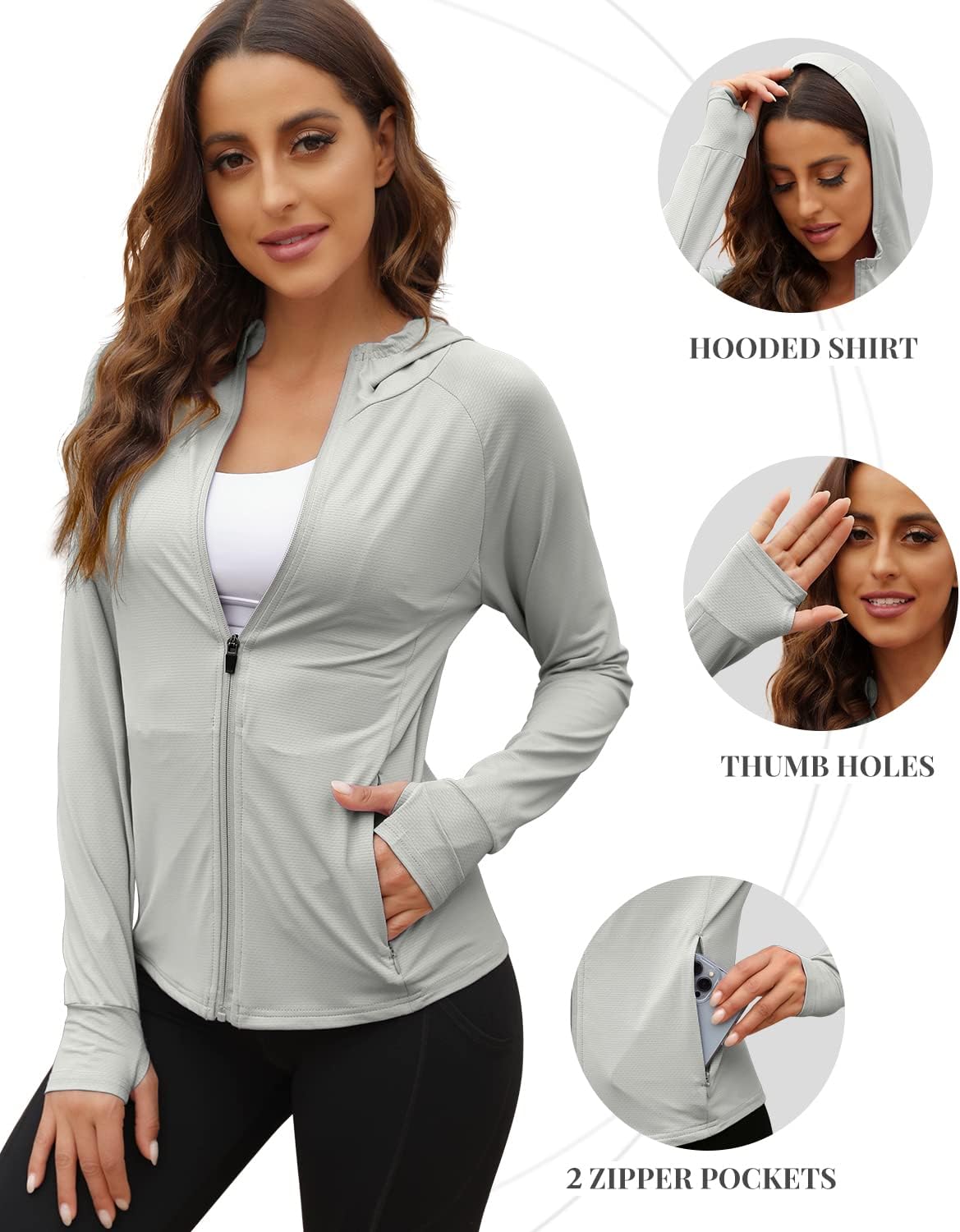 Women's UPF Sun Protection Jacket Hoodie Sun Shirts Hiking Running Athletic Shirt