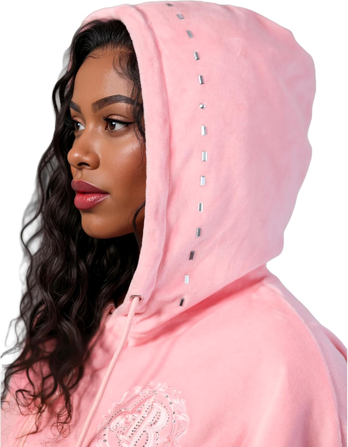 Women's Velour Cropped Zip Up Hoodie Curvy Cotton Track Jacket with Rhinestone Short Sleeves Women's Velour Cropped Zip Up Hoodie Curvy Cotton Track Jacket with Rhinestone Short Sleeves