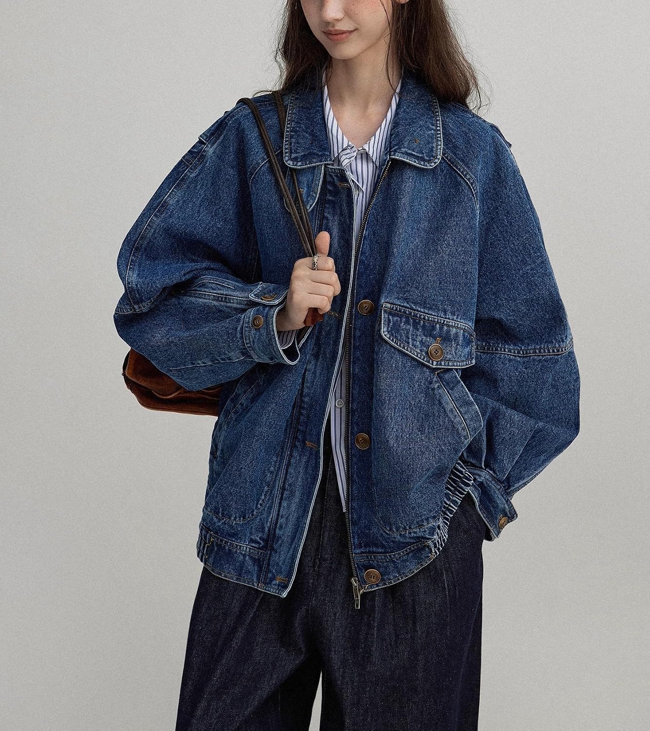 Women's Stand Collar Jean Bomber Jacket Boyfriend Jacket Coat Outerwear