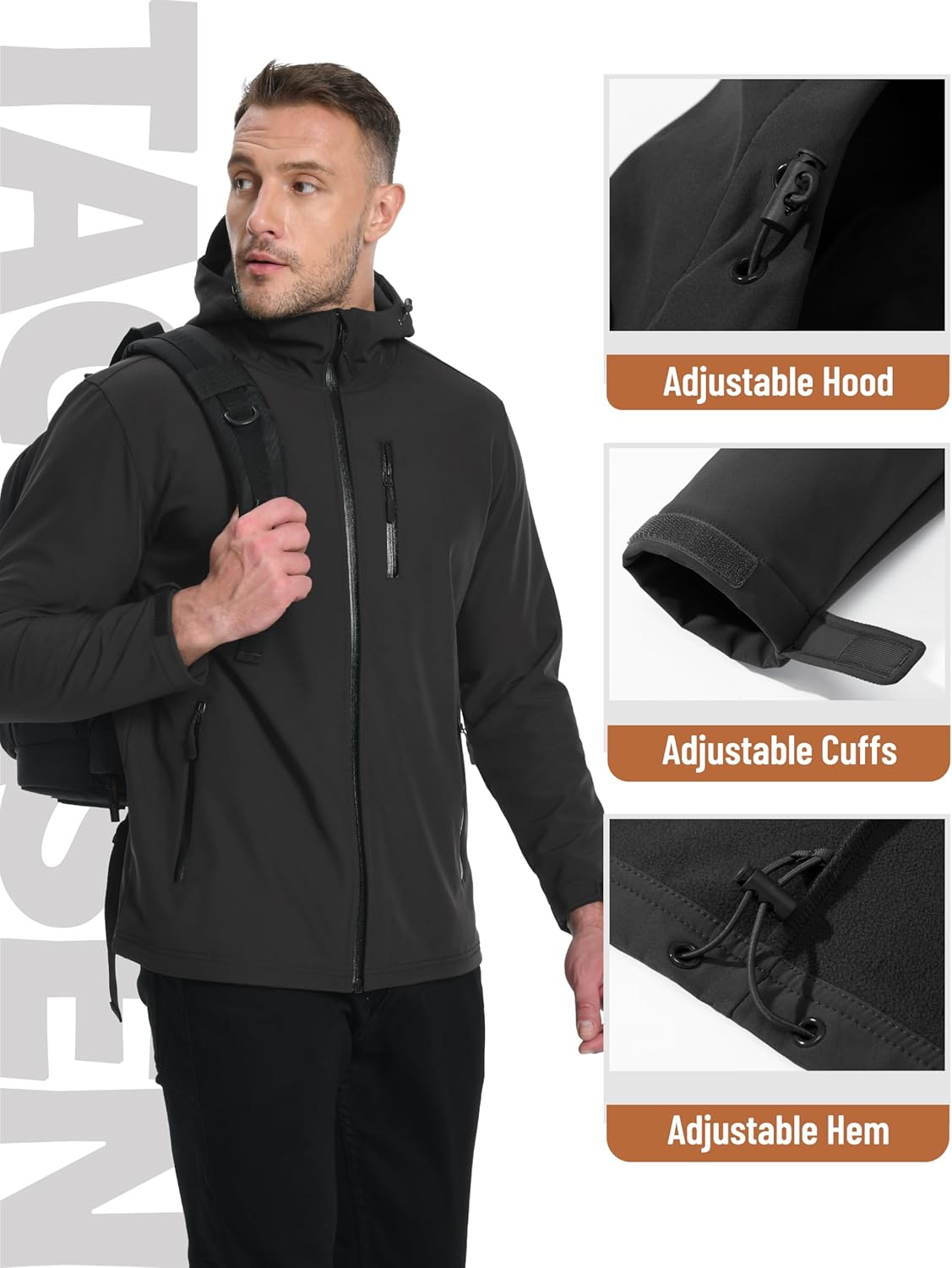 Men's Hooded Softshell Jacket Waterproof Fleece Lined Windbreaker Rain Jacket Winter