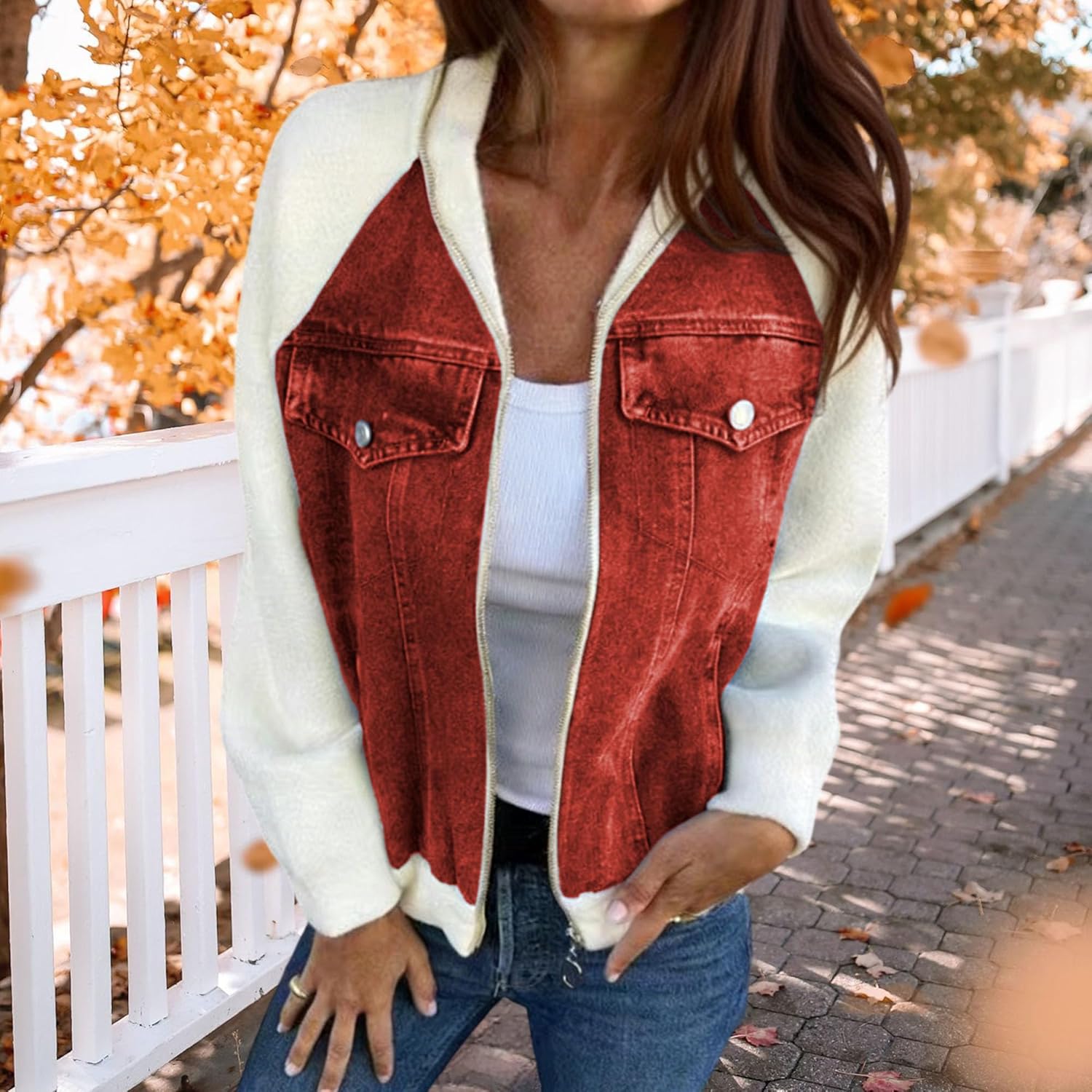Women's Bomber Jacket Zip Up Patchwork Varsity Baseball Cute Coats