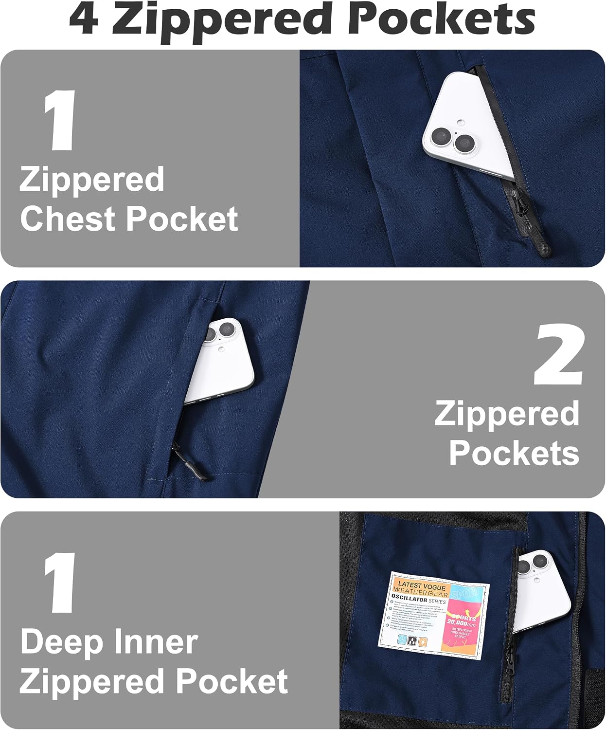Men's Waterproof Hiking Jacket with Hood Windproof Weight Windbreaker Outdoor Fishing Raincoat Zipper Pockets