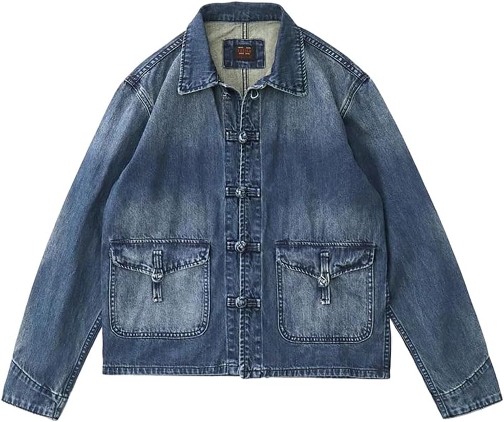 Men's Jacket Chinese Style Buckle Cotton Loose Lapel Work Casual Outerwear Fall