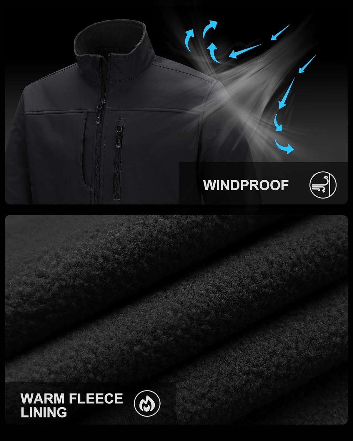 Men's Softshell Jacket Warm Fleece Lined Windbreaker Waterproof Soft Shell for Outdoor