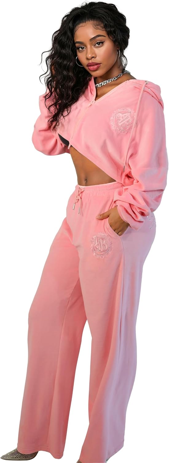 Women's Velour Cropped Zip Up Hoodie Curvy Cotton Track Jacket with Rhinestone Short Sleeves Women's Velour Cropped Zip Up Hoodie Curvy Cotton Track Jacket with Rhinestone Short Sleeves