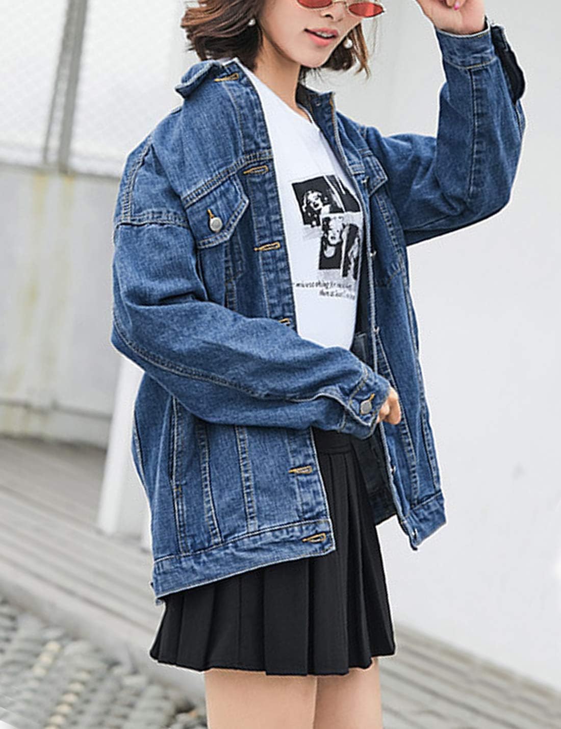 Women's Mid Long Jacket Jean Biker Coat