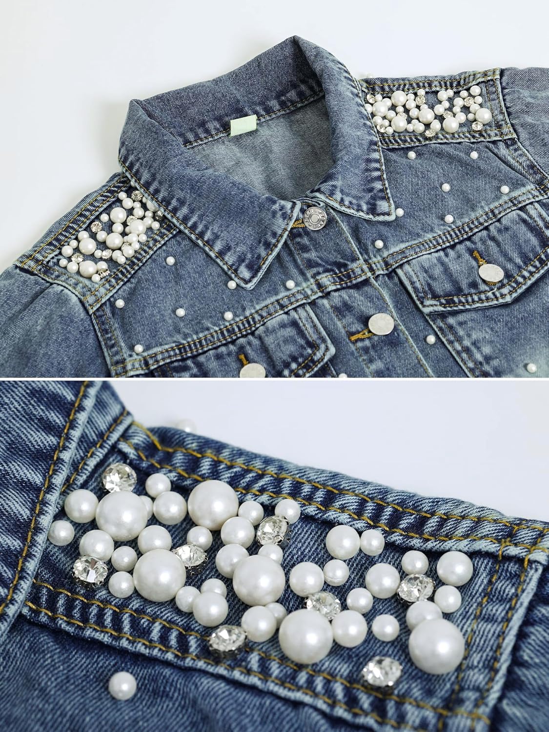 Women's Jacket 3/4 Sleeve Cropped Rhinestones Jean Jackets Trucker Coat Women's Jacket 3/4 Sleeve Cropped Rhinestones Jean Jackets Trucker Coat