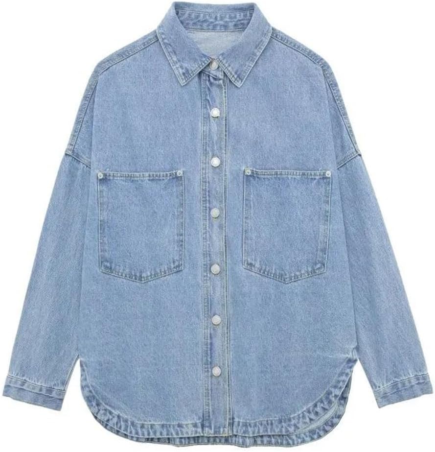 Women's Lapel Jacket Pocket Loose Fit Spring Casual Outerwear