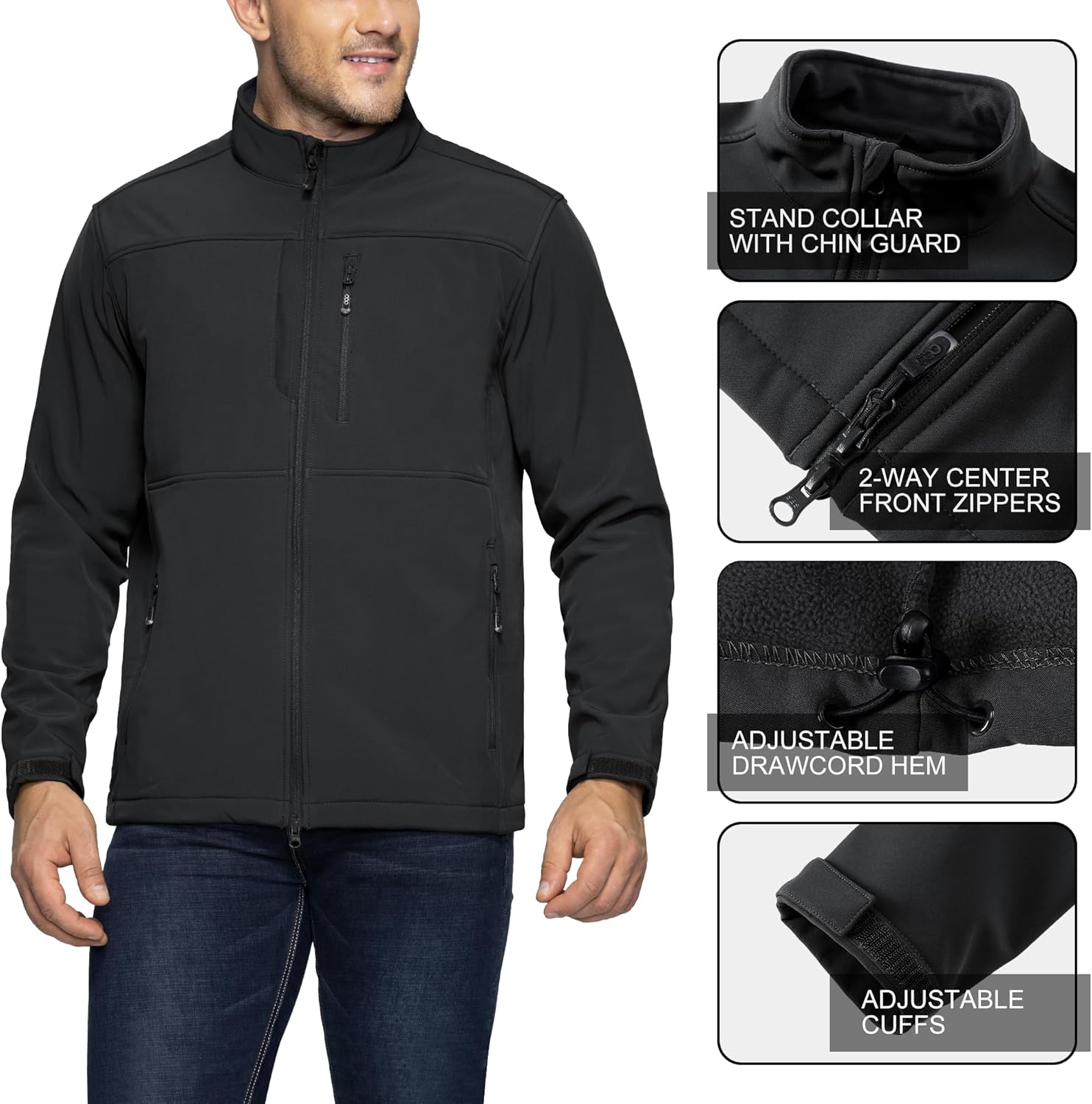 Men's Softshell Jacket Warm Fleece Lined Windbreaker Waterproof Soft Shell for Outdoor