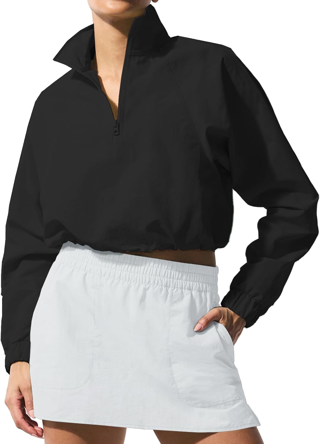 Women's Jacket Cropped Long Sleeve Workout Tops Quarter Zip Pullover Athletic Shirts