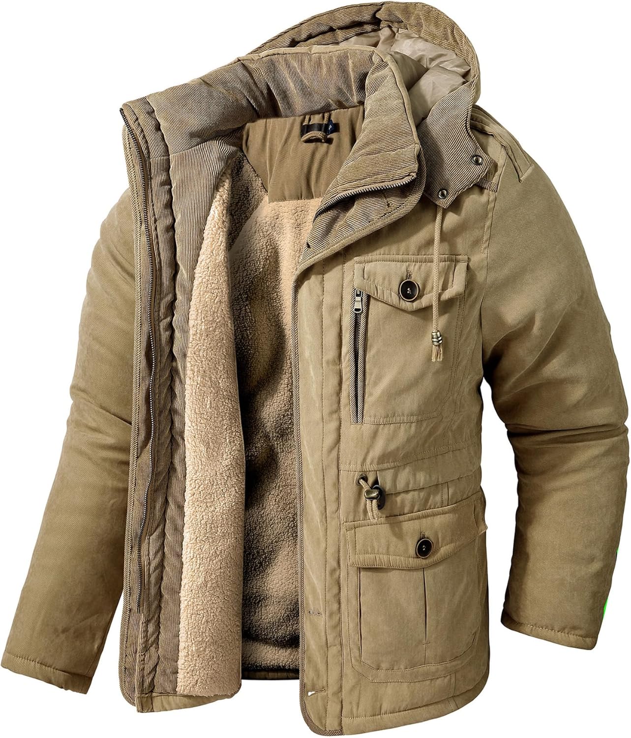 Men's Winter Hooded Jacket Windproof Sherpa Lined Fleece Windbreaker Coat Outerwear Warm Parka