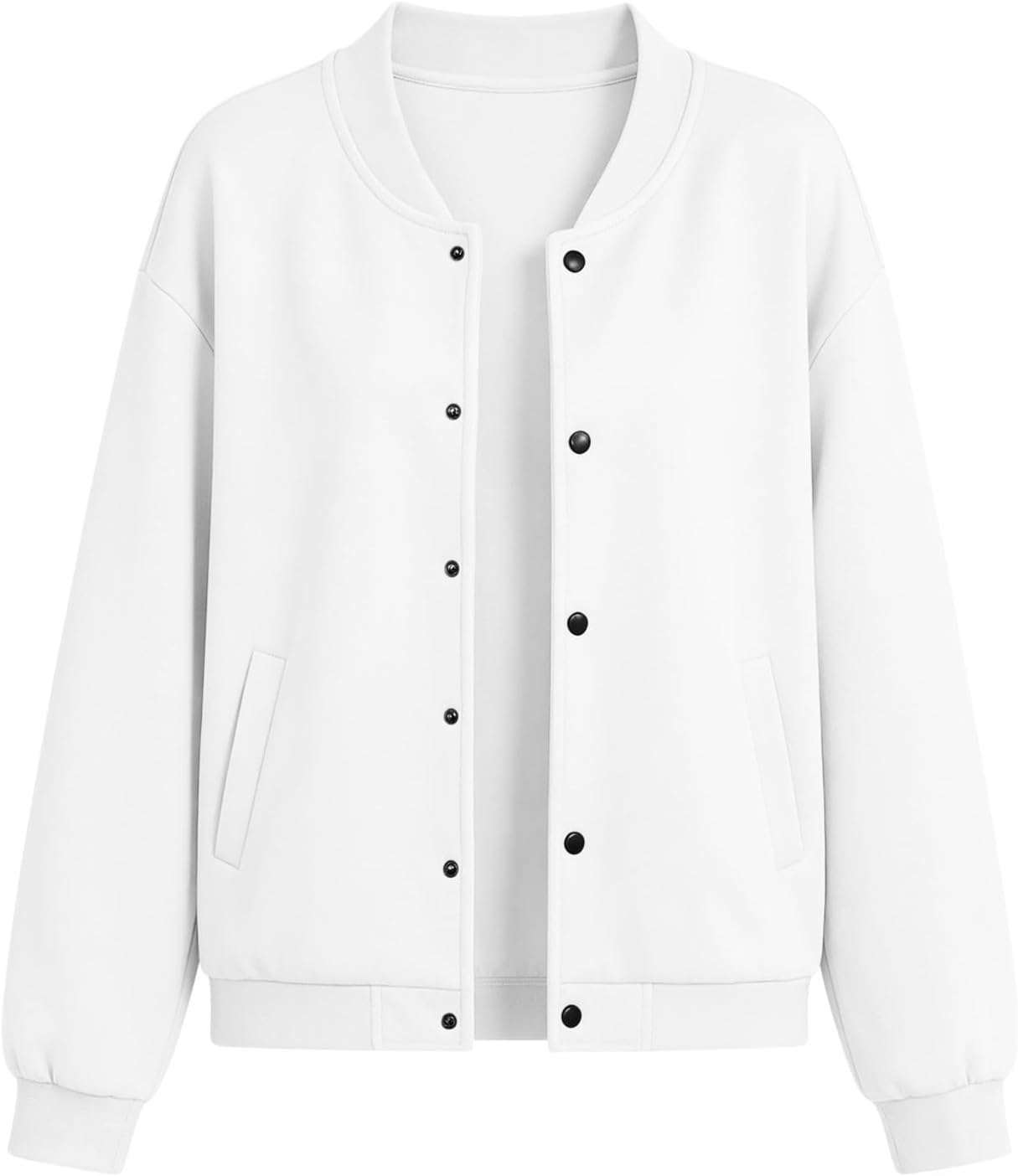 Women's Bomber Jacket for Casual Button down Trendy Sweatshirt Fall Winter Long Sleeve Outfits with Pockets