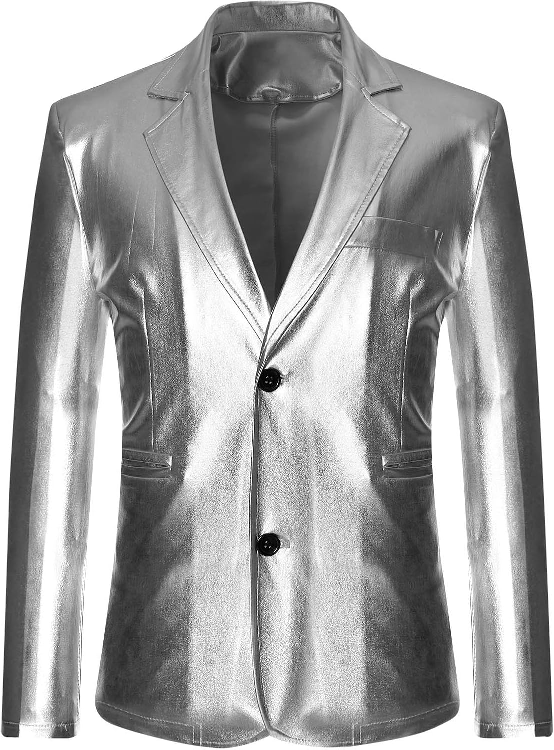 Women's Shiny Faux Leather Jackets Blazer Two Button Suit Jacket Tuxedo Jackets for Women