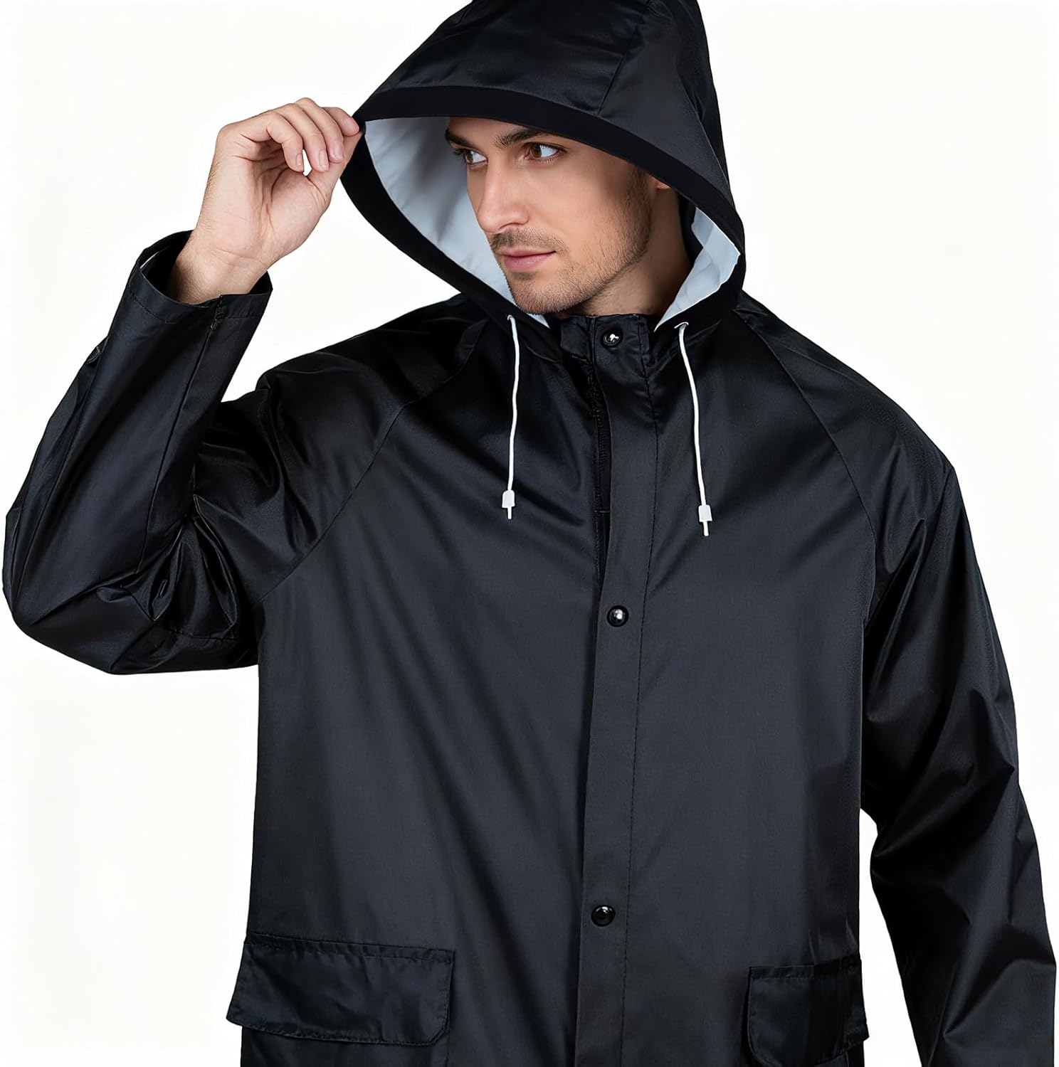 Men's Long Rain Jacket Windbreaker Waterproof Active Fishing Rain Coat with Hood