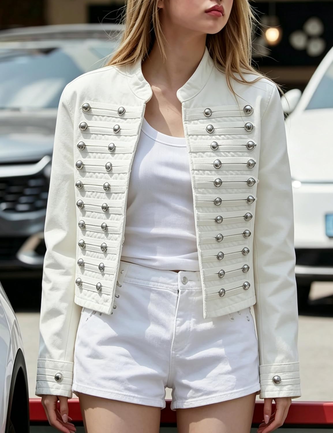 Women's Military Bomber Jackets Long Sleeve Button Up Stand Collar Jeans Jacket