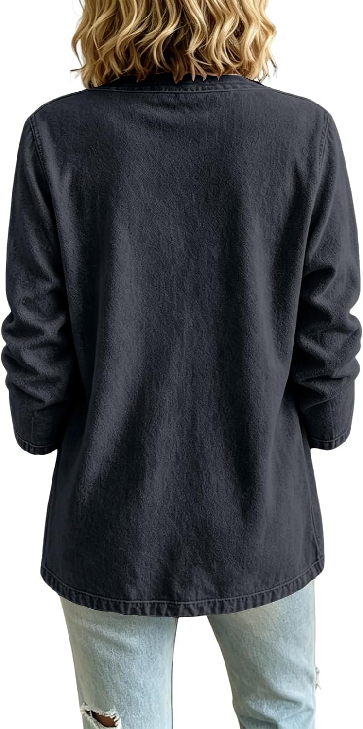 Women's Cardigan for Vintage Button Front Long Sleeve Jean Jacket Y2k V Neck Bomber Jacket with Pockets Women's Cardigan for Vintage Button Front Long Sleeve Jean Jacket Y2k V Neck Bomber Jacket with Pockets
