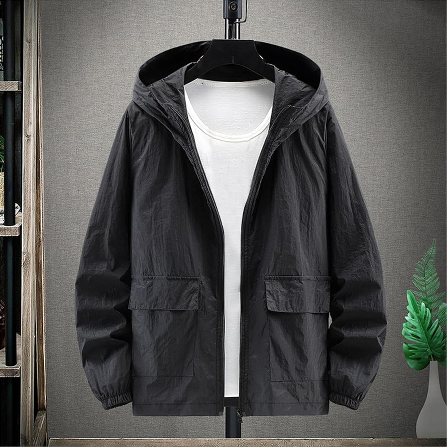 Men's Full Zip Hoodies for Casual UPF 50+ Jackets Trendy Comfort Rash Guard Hooded Walking Hiking Windbreaker