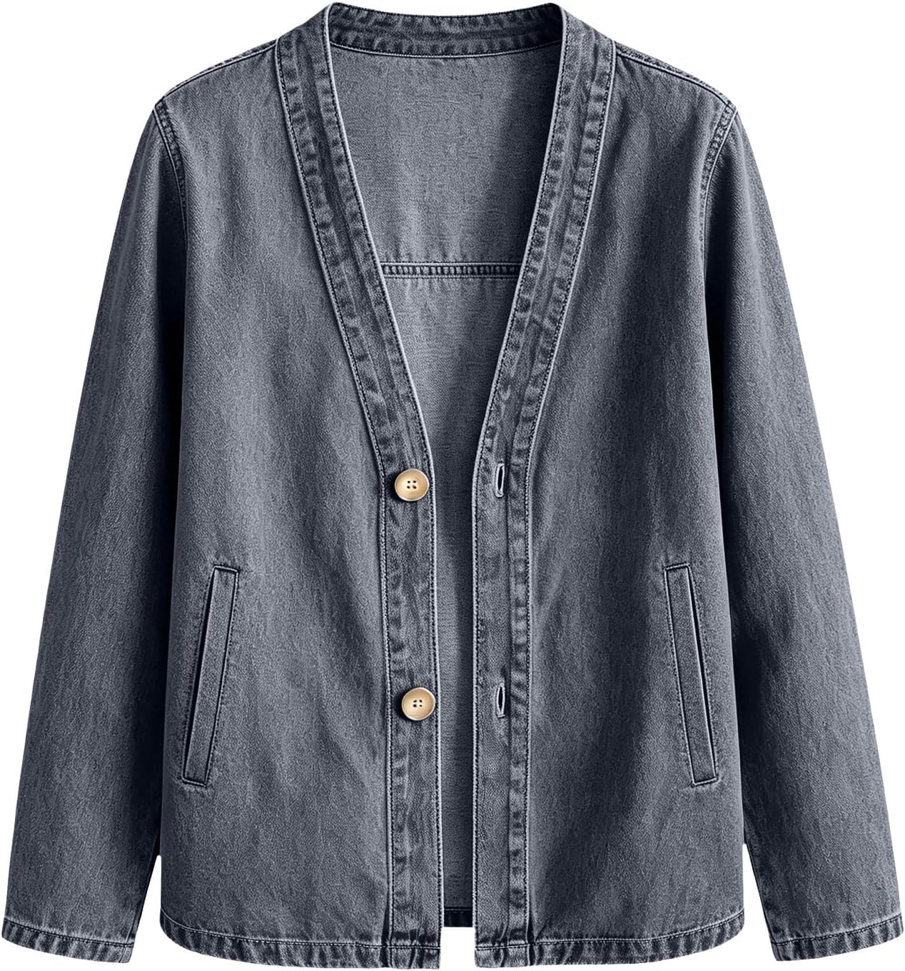 Women's Cardigan for Vintage Button Front Long Sleeve Jean Jacket Y2k V Neck Bomber Jacket with Pockets