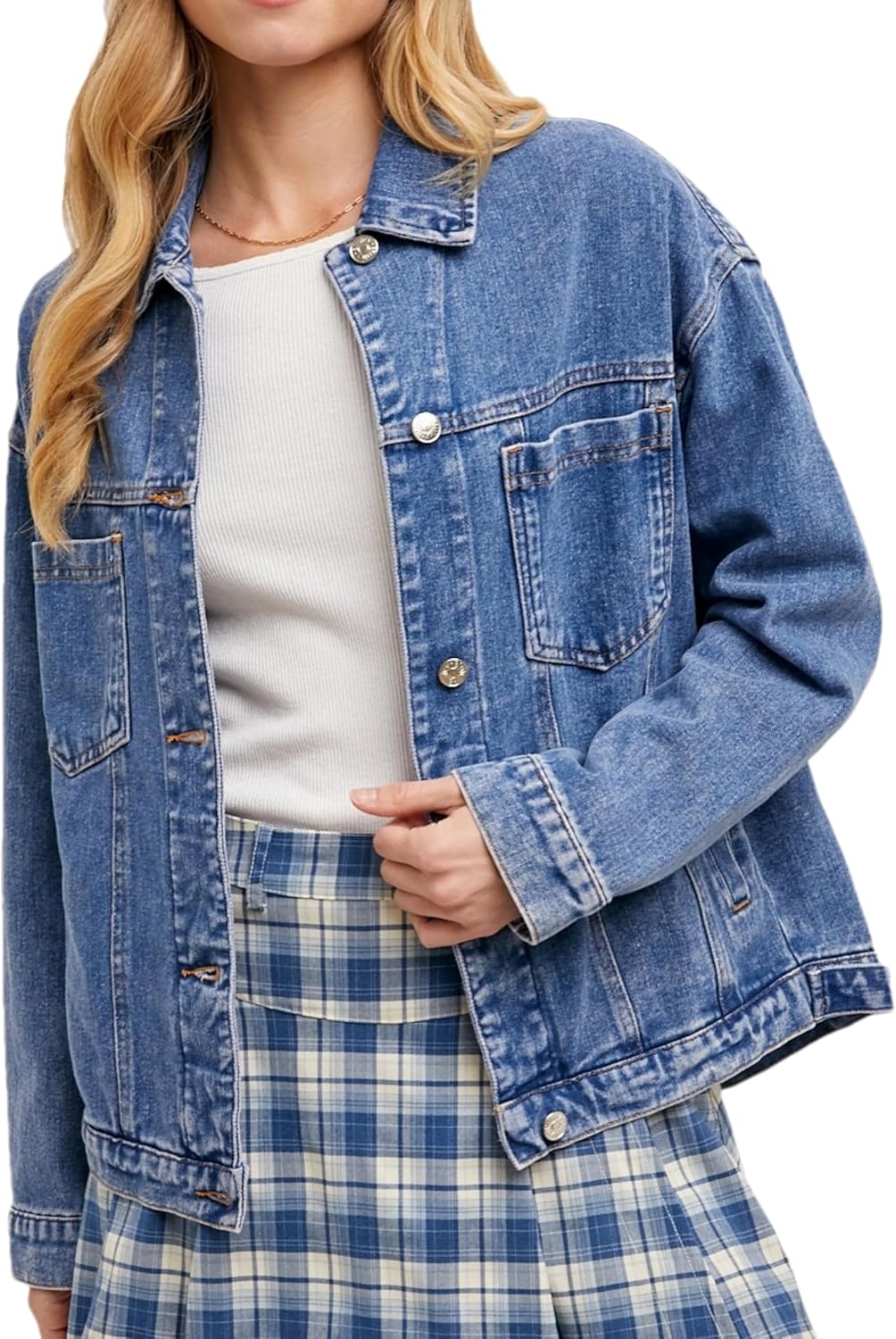 Women's Jacket Trendy Long Sleeve Button Down Jean Jackets Outwear