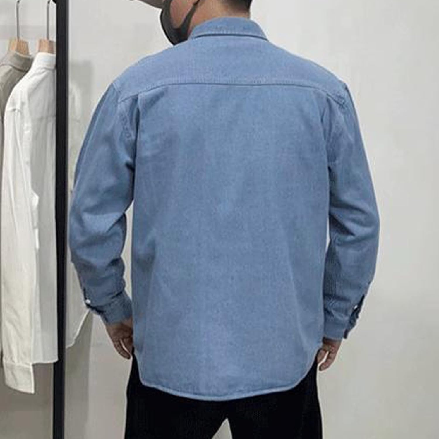Men's Long Sleeve Button Slim Fit Jacket Two Pocket Long Sleeve Jean Shirt Work Jeans Men's Long Sleeve Button Slim Fit Jacket Two Pocket Long Sleeve Jean Shirt Work Jeans