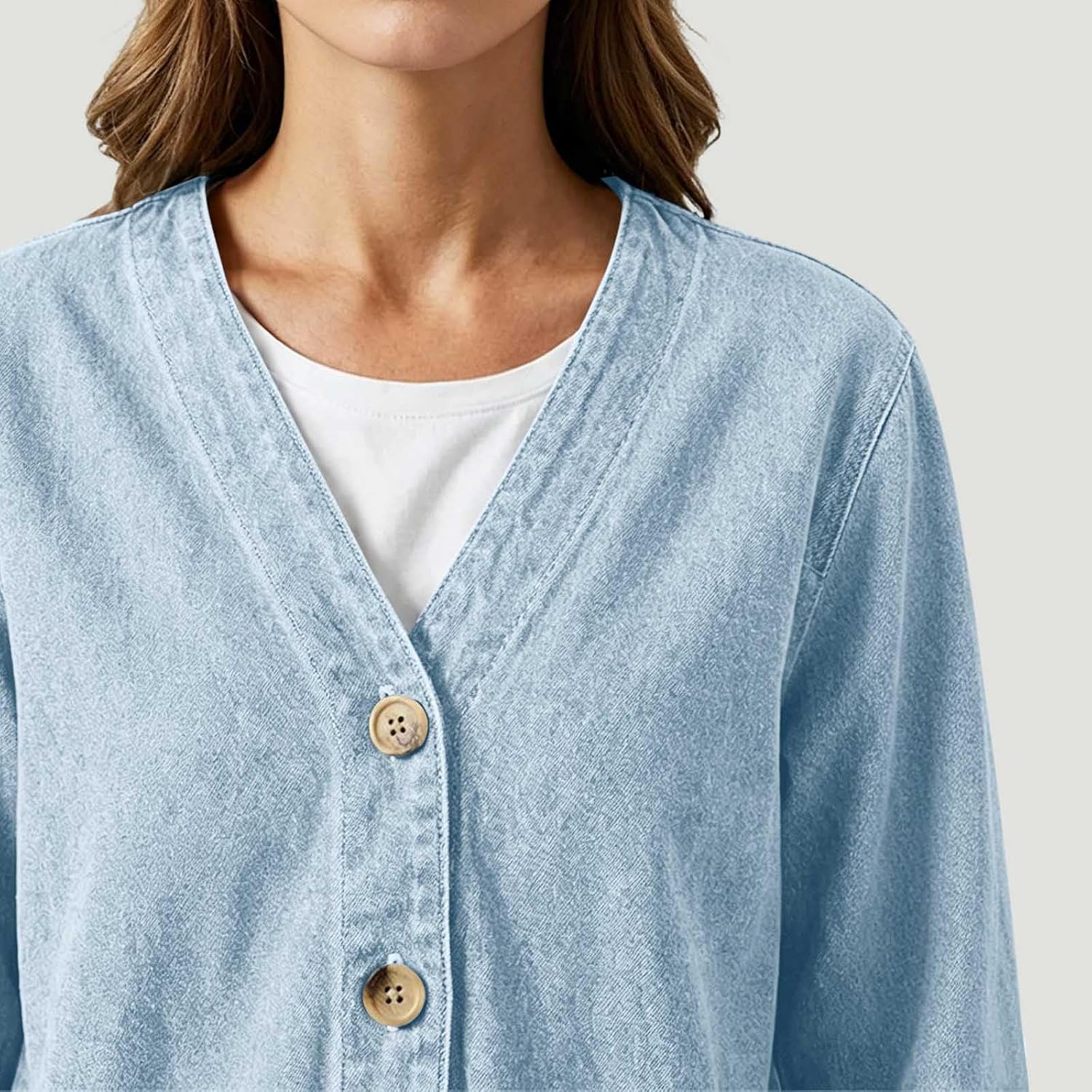 Women's Cardigan Trendy Button Front Jacket Relaxed Fit Casual V-Neck Jean Jackets