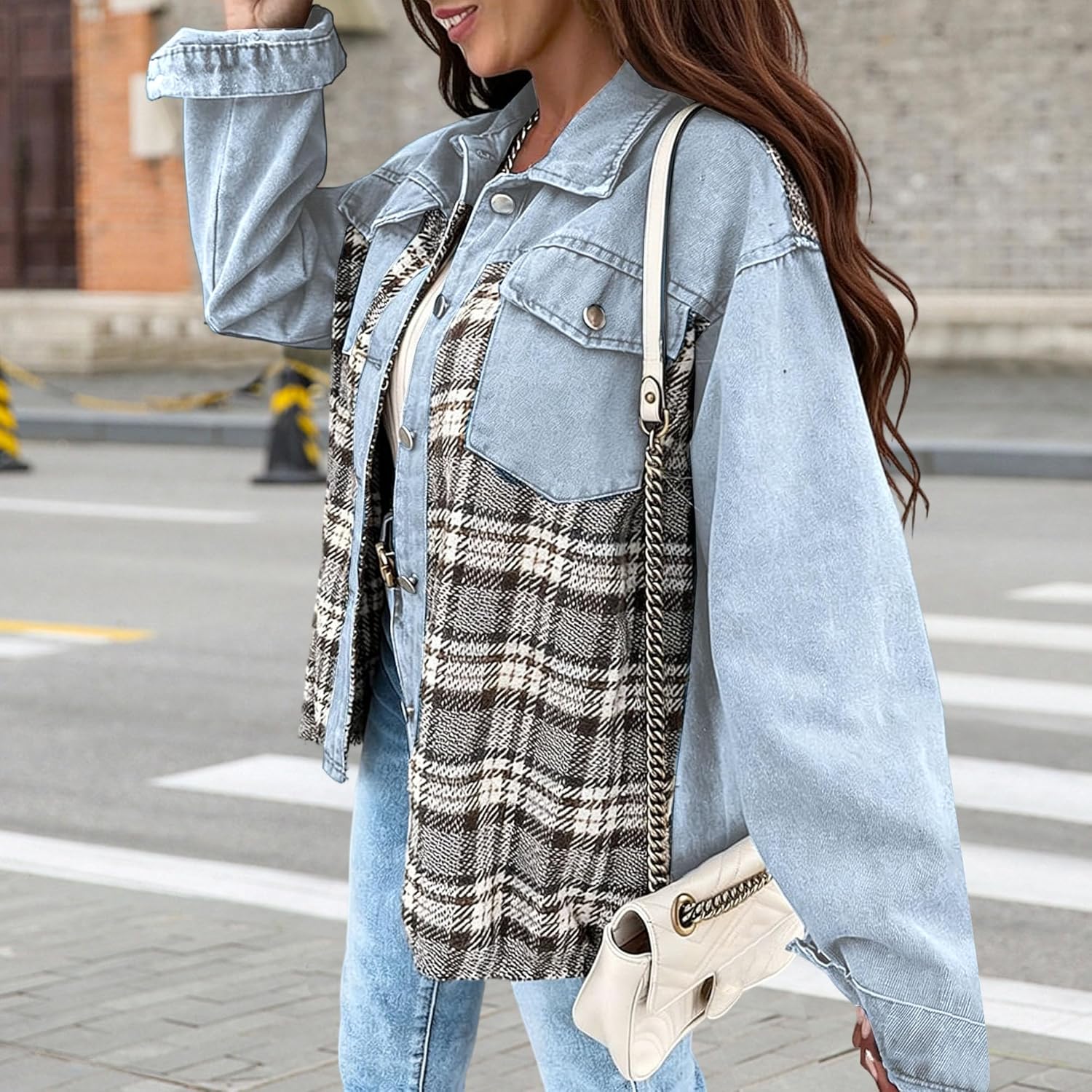 Women's Jacket for Long Sleeve Shacket Casual Jean Shirt Jacket with Pockets