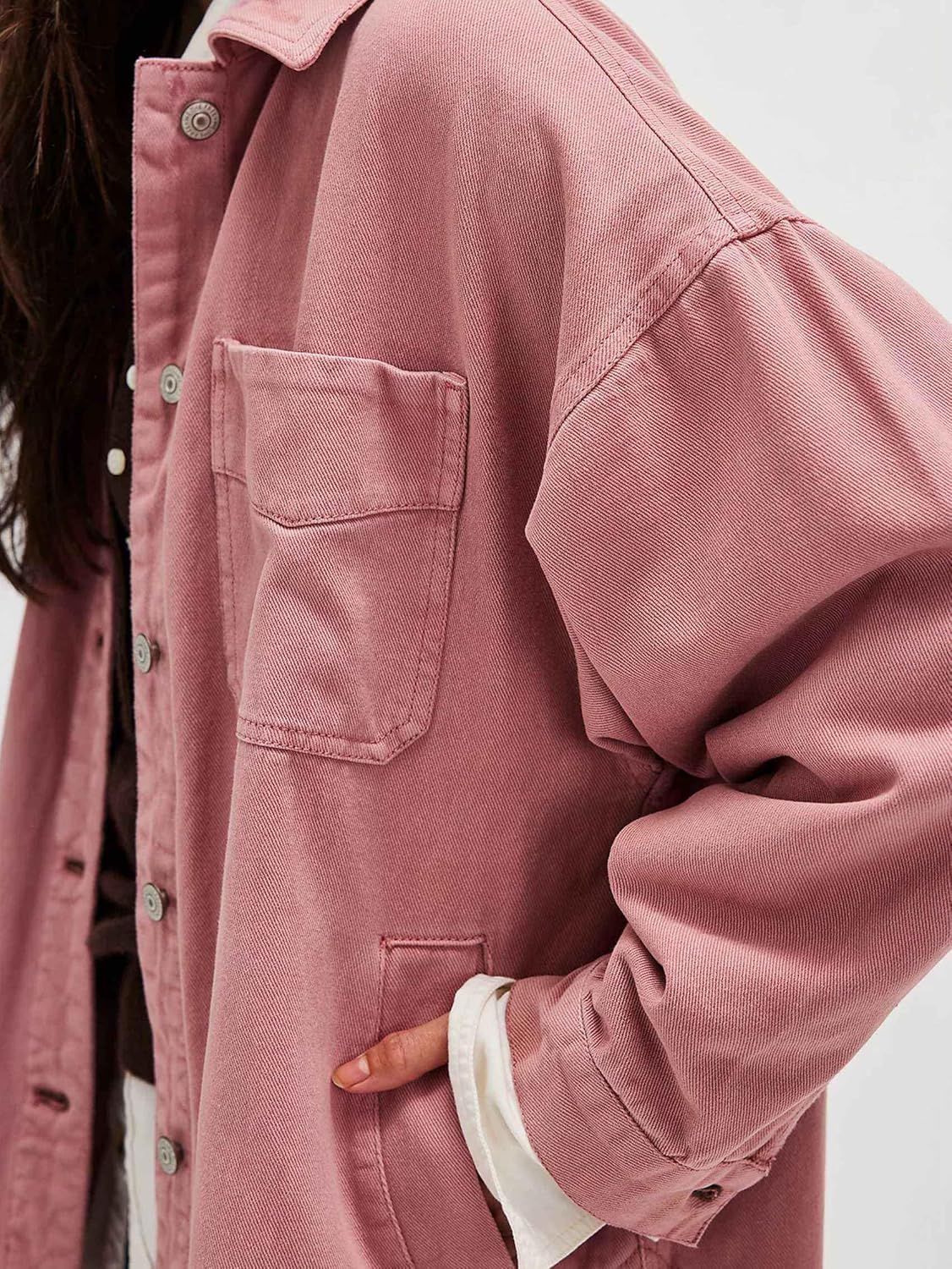 Women's City Jacket Long Sleeve Boyfriend Style Jean Jacket Button Up Front