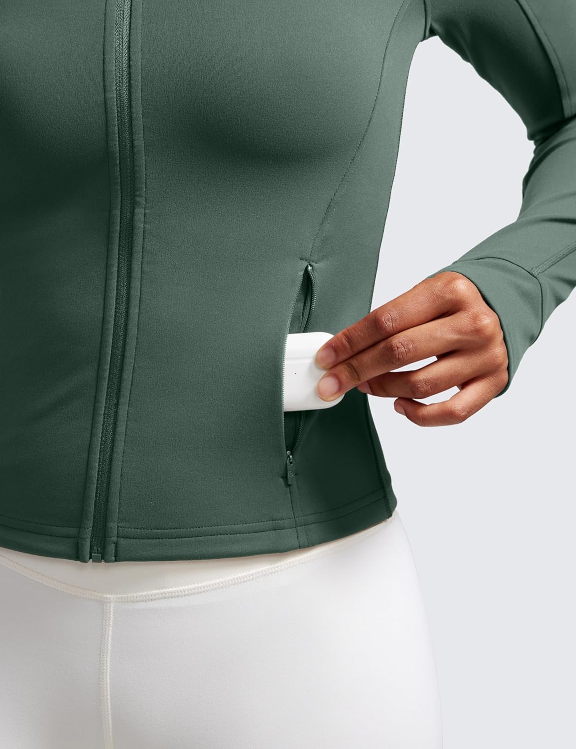 Women's Butterluxe Waist Length Jackets for Full Zip Athletic Track Tops with Thumb Holes Pockets Forest