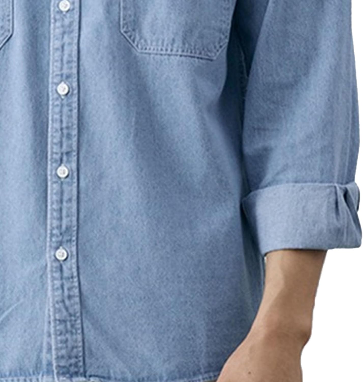 Men's Long Sleeve Button Slim Fit Jacket Two Pocket Long Sleeve Jean Shirt Work Jeans