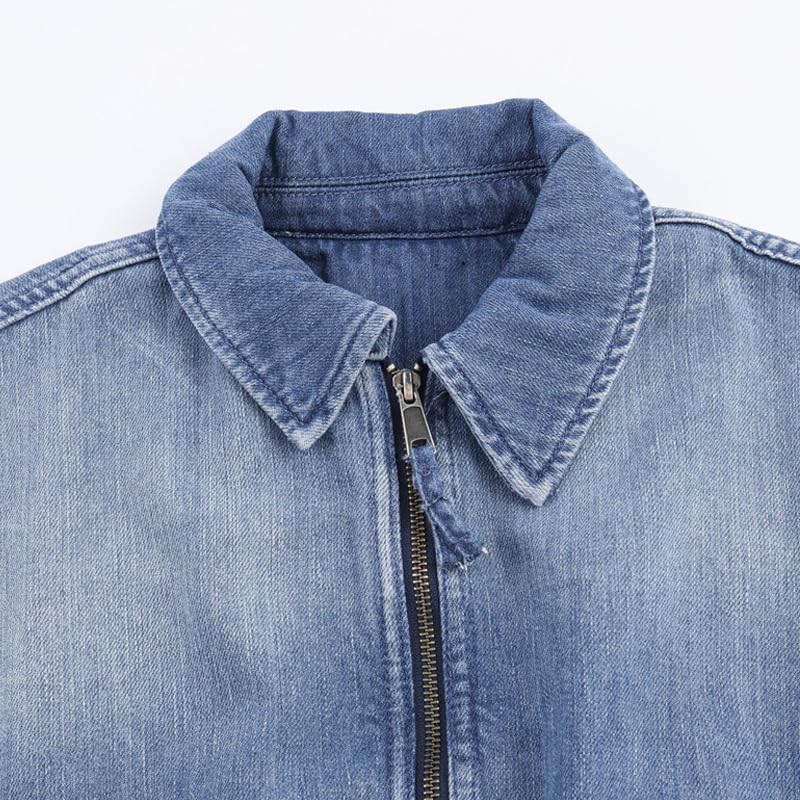 Women's Zipper Bomber Jacket Lapel Long Sleeve Zip Up Casual Jean Jackets