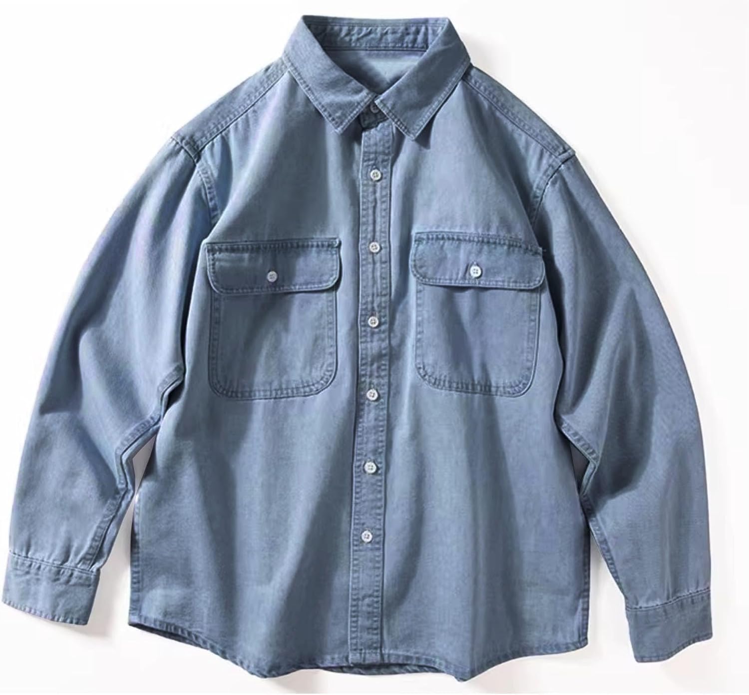 Men's Long Sleeve Button Slim Fit Jacket Two Pocket Long Sleeve Jean Shirt Work Jeans