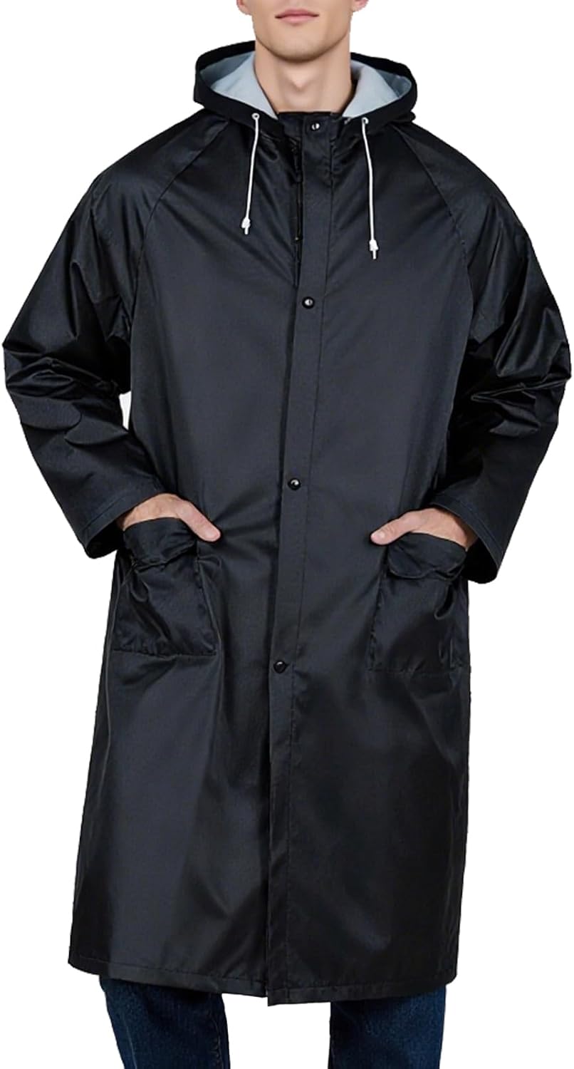 Men's Long Rain Jacket Windbreaker Waterproof Active Fishing Rain Coat with Hood