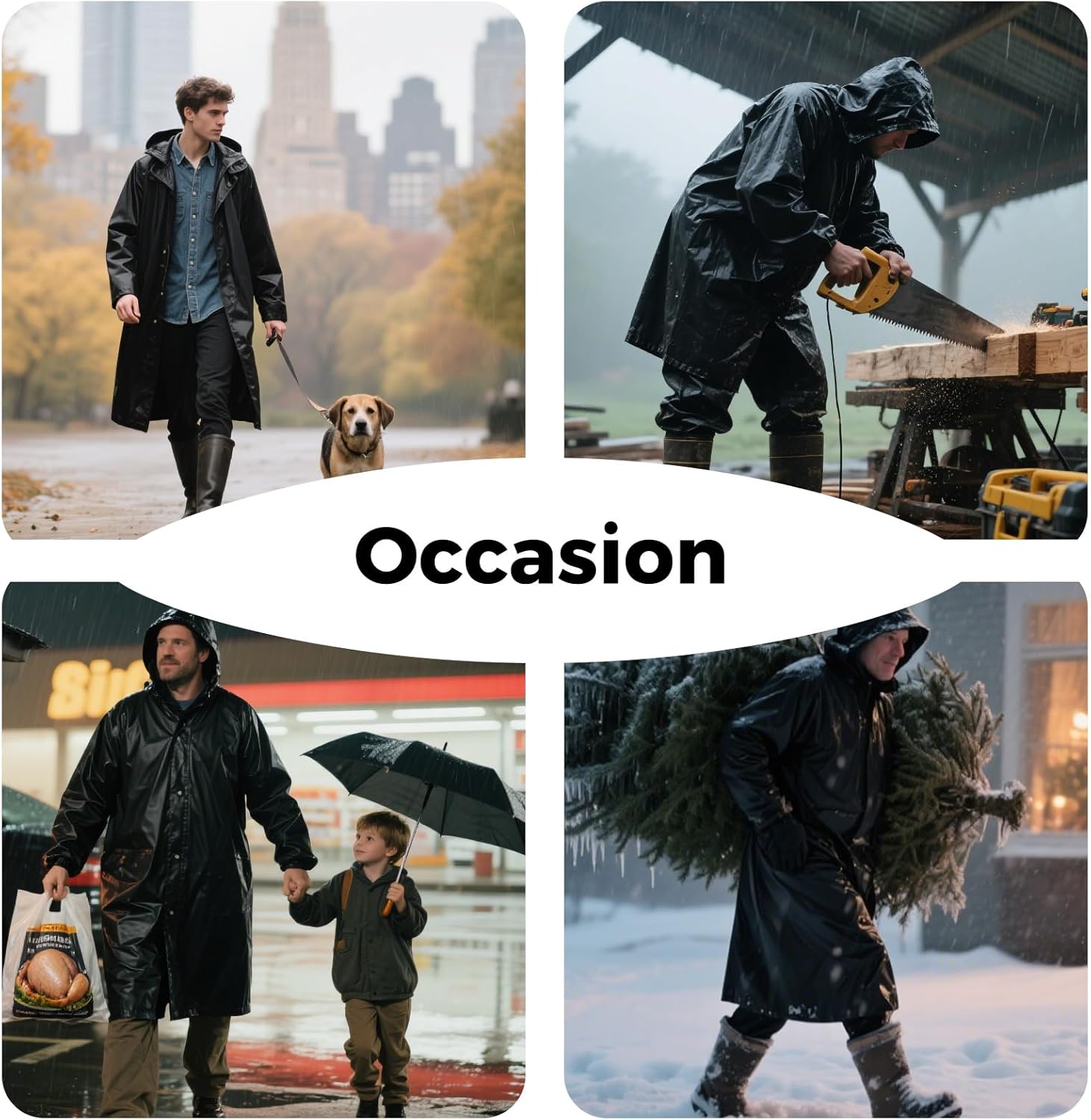 Men's Long Rain Jacket Windbreaker Waterproof Active Fishing Rain Coat with Hood