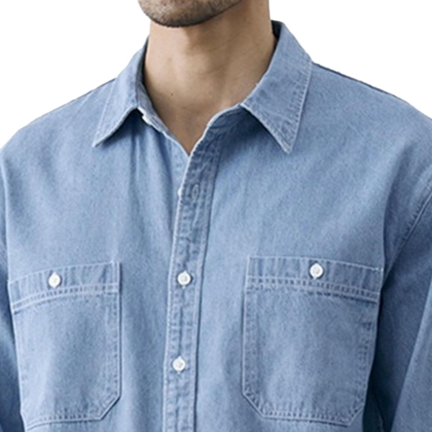 Men's Long Sleeve Button Slim Fit Jacket Two Pocket Long Sleeve Jean Shirt Work Jeans