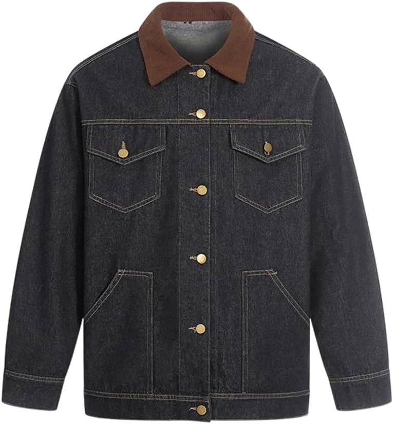 Long Sleeve With Pocket Unisex Jacket Lapel Button Casual Outerwear