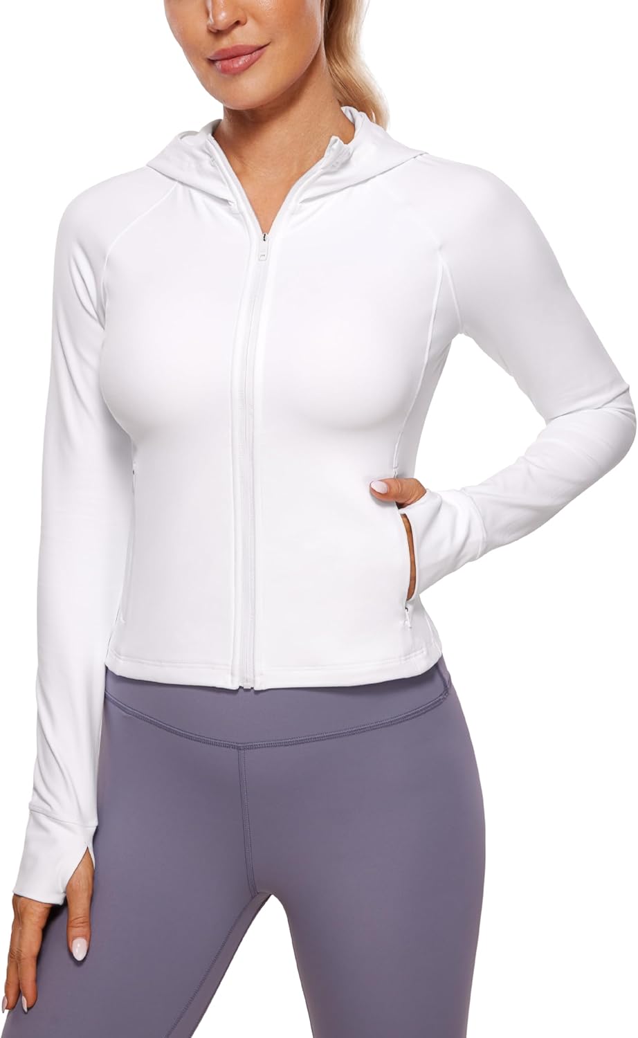 Women's Butterluxe Full Zip Workout Hoodie Jackets Slim Fit Hooded Athletic Yoga Jacket with Thumb Holes